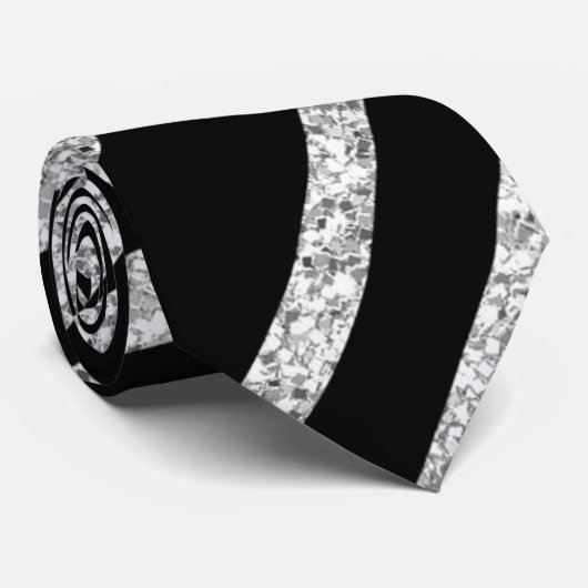 ZILVEREN GLITTER EN ZEBRA STREPEN STROPDAS (Opgerold)