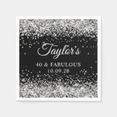 Zilveren Glitter en Zwart 40 & Fabulous Servet (Voorkant)