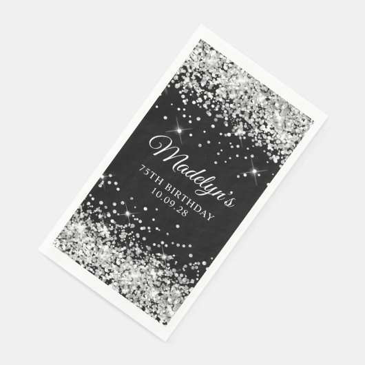 Zilveren Glitter en Zwart 75e verjaardag Servet (Hoek)