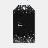 Zilveren glitter en zwart elegant monogram cadeaulabel (Achterkant)