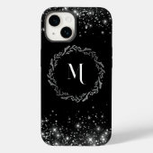 Zilveren glitter en zwart elegant monogram Case-Mate iPhone case (Achterkant)