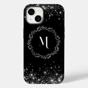 Zilveren glitter en zwart elegant monogram Case-Mate iPhone 14 hoesje