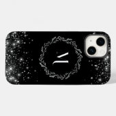 Zilveren glitter en zwart elegant monogram Case-Mate iPhone case (Achterkant (horizontaal))