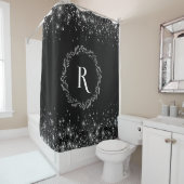 Zilveren glitter en zwart elegant monogram douchegordijn (In situ)