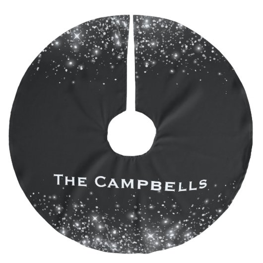 Zilveren glitter en zwart elegant monogram kerstboom rok (Voorkant)