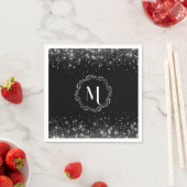 Zilveren glitter en zwart elegant monogram servet (Insitu)