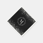 Zilveren glitter en zwart elegant monogram servet (Hoek)