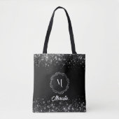 Zilveren glitter en zwart elegant monogram tote bag (Voorkant)