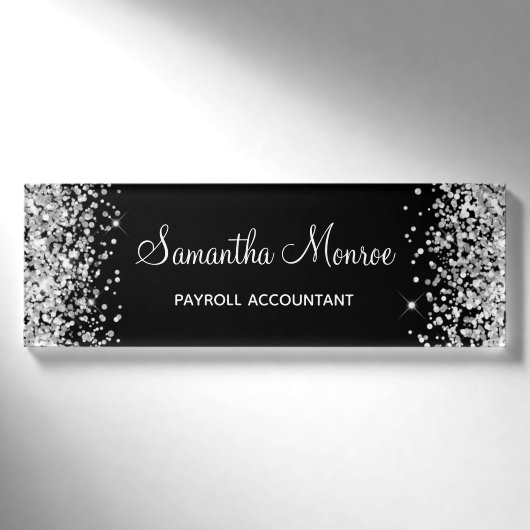Zilveren Glitter en Zwart Naambadge (Voorkant)