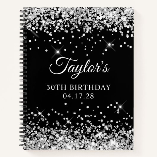 Zilveren Glitter en Zwarte 30e Verjaardag Notitieboek (Voorkant)