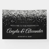 Zilveren Glitter en Zwarte Bruiloft Welkom Spandoek (Horizontaal)