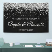 Zilveren Glitter en Zwarte Bruiloft Welkom Spandoek (Beurs)