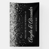 Zilveren Glitter en Zwarte Bruiloft Welkom Spandoek (Verticaal)
