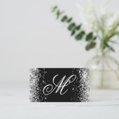 Zilveren Glitter en Zwarte Fancy Monogram Visitekaartje (Staand voorkant)