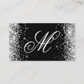Zilveren Glitter en Zwarte Fancy Monogram Visitekaartje (Voorkant)