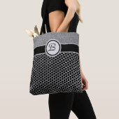 Zilveren Glitter en Zwarte Mode Chic met Monogram Tote Bag (Dichtbij)