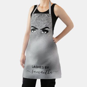 Zilveren Glitter Eye Wimper Handgeschreven Monogra Schort