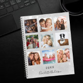 Zilveren glitter familie foto collage monogram 202 planner