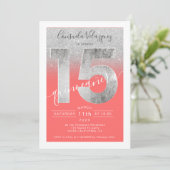 Zilveren glitter folie script koraal quinceanera f kaart (Staand voorkant)