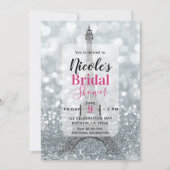 Zilveren Glitter Fonkelende Eiffeltoren Bruidsdouc Kaart (Voorkant)