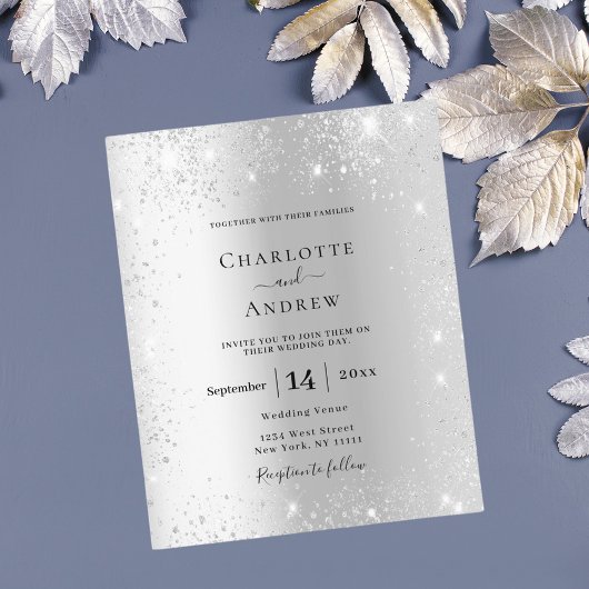 Zilveren glitter formele budget bruiloft uitnodigi