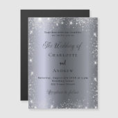 Zilveren glitter formele elegante luxe bruiloft magnetische uitnodiging (Voorkant / Achterkant)