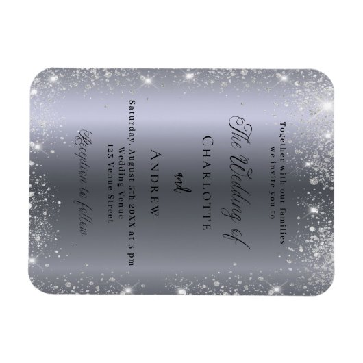 Zilveren glitter formele luxe bruiloft uitnodiging magneet (Horizontaal)