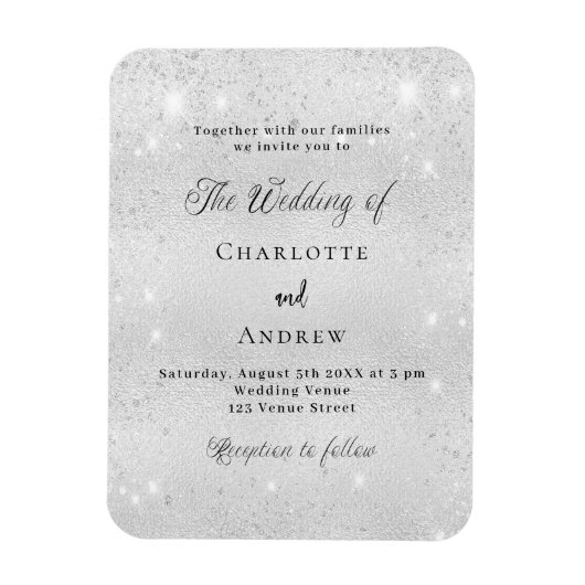 Zilveren glitter formele luxe bruiloft uitnodiging magneet (Verticaal)