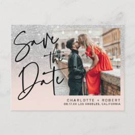 Zilveren glitter foto bruiloft opslaan van de datu aankondigingskaart