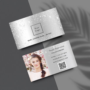 Zilveren glitter foto logo elegante QR-code Visitekaartje