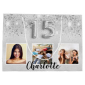 Zilveren glitter foto naam Quinceanera Groot Cadeauzakje (Achterkant)