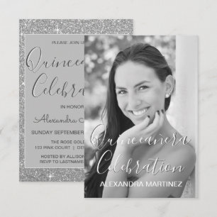 Zilveren Glitter foto - Quinceanera viering Kaart