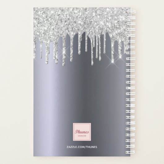Zilveren glitter foto sparkle monogram planner (Achterkant)