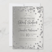 Zilveren Glitter Foto SURPRISE Sweet 16 Kaart (Voorkant)