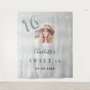 Zilveren glitter foto welkom voor Sweet 16 Wandkleed