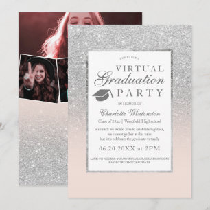 Zilveren glitter foto's virtueel Afstudeerfeest Kaart