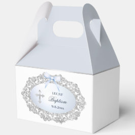 Zilveren Glitter Frame Blauwe Strik Doop Grote Gev Bedankdoosjes