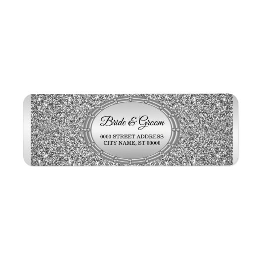 Zilveren Glitter Frame Retouradreslabel Etiket (Voorkant)