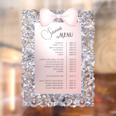 Zilveren Glitter Frame Roze Strik Diensten Menu Raamsticker (Vel 2)