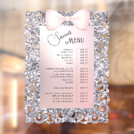 Zilveren Glitter Frame Roze Strik Diensten Menu Raamsticker