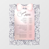 Zilveren Glitter Frame Roze Strik Diensten Menu Raamsticker (Vel)
