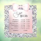 Zilveren Glitter Frame Roze Strik Openingstijden Raamsticker (Vel 3)
