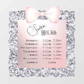 Zilveren Glitter Frame Roze Strik Openingstijden Raamsticker (Vel)