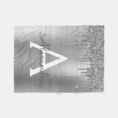Zilveren Glitter Geborsteld Metaal Monogram Naam Fleece Deken (Voorkant (Horizontaal))