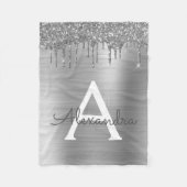 Zilveren Glitter Geborsteld Metaal Monogram Naam Fleece Deken (Voorkant)