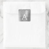 Zilveren Glitter Geborsteld Metaal Monogram Naam Vierkante Sticker (Tas)