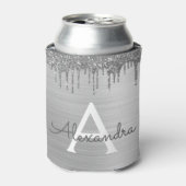 Zilveren Glitter Geborsteld Metal Monogram Naam Blikjeskoeler (Blikje Voorkant)