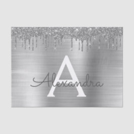 Zilveren Glitter Geborstelde Metaal Monogram Naam Tissuepapier