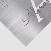 Zilveren Glitter Geborstelde Metaal Monogram Naam Tissuepapier (Detail)