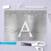 Zilveren Glitter Geborstelde Metaal Monogram Naam Tissuepapier (Craft)